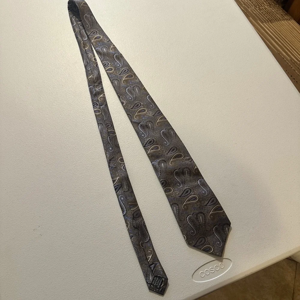Pronto Uomo Tie Mens OS Brown Blue Paisley Silk Hand Made Business Professional